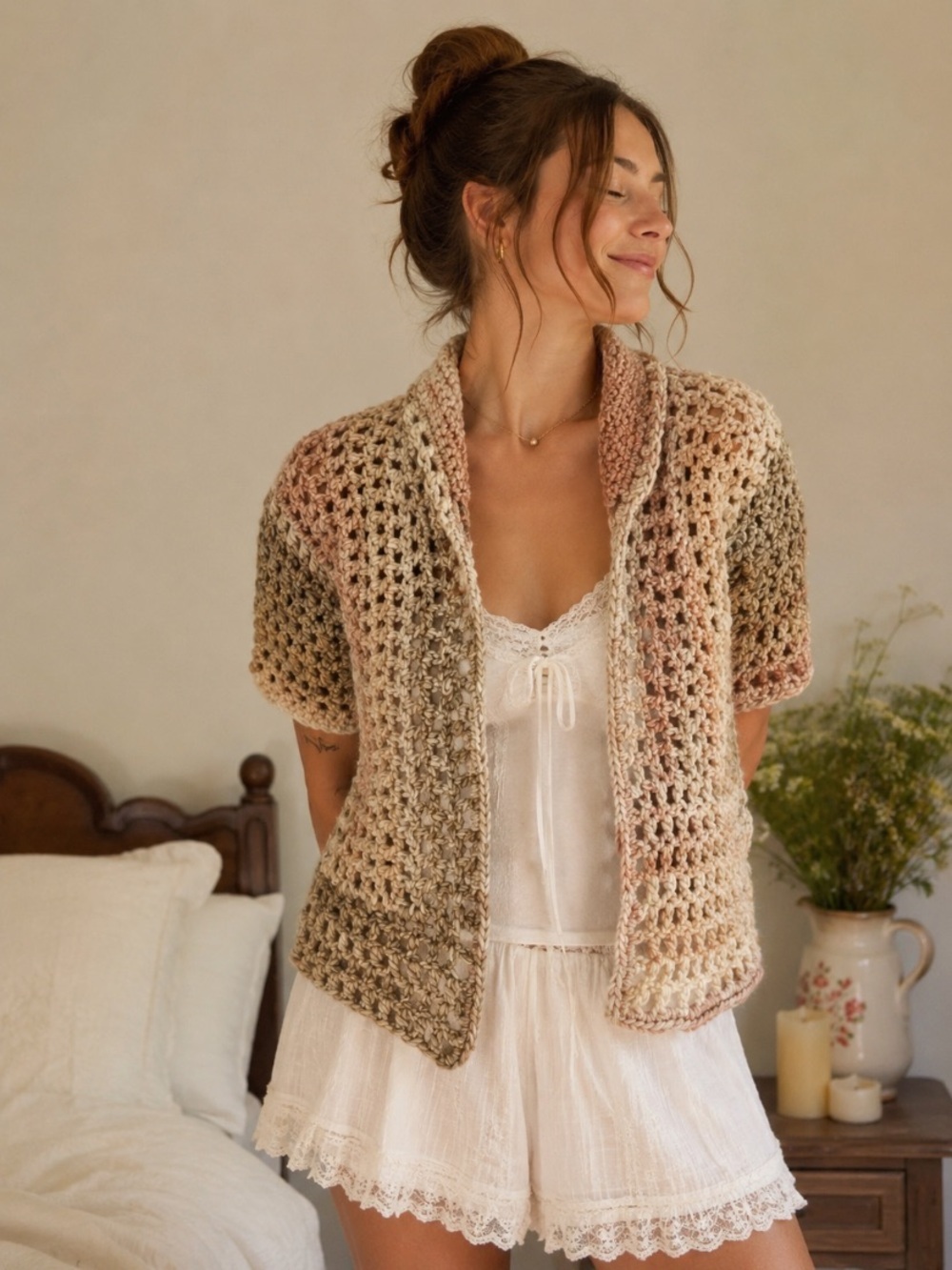 House of Agatha Handmade Crochet Open Knit Cardigan Boho Sweater 39343